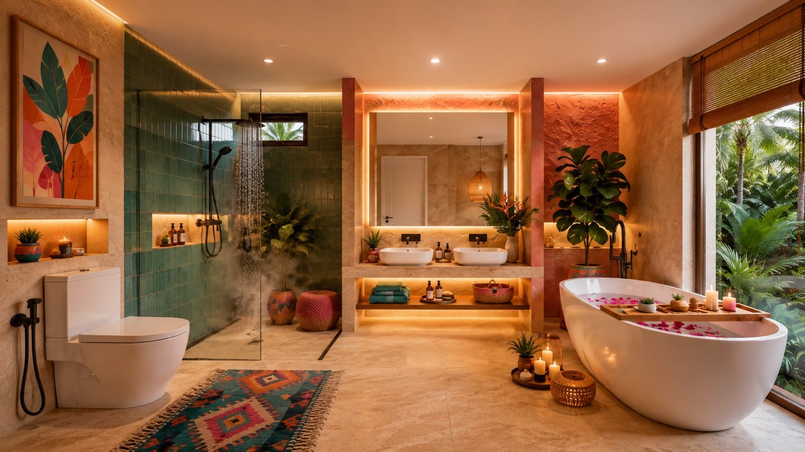 Master bathroom with a freestanding bathtub and walk-in shower