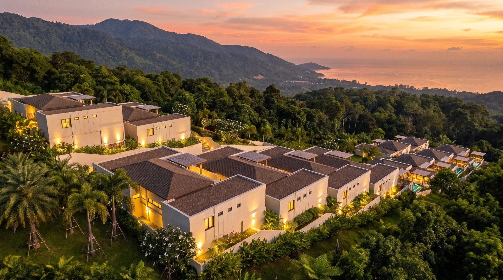 The row of villas stepping down the hillside
