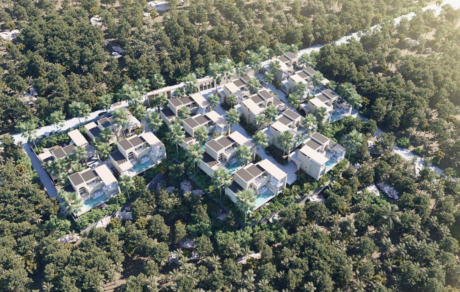 The development seen from the air in daylight