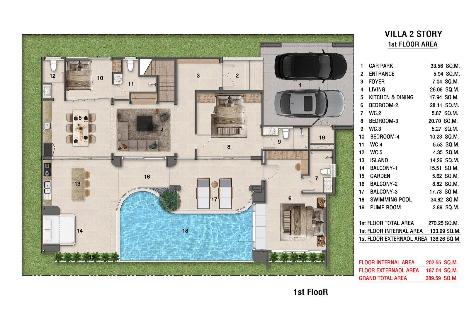 First floor plan with room areas