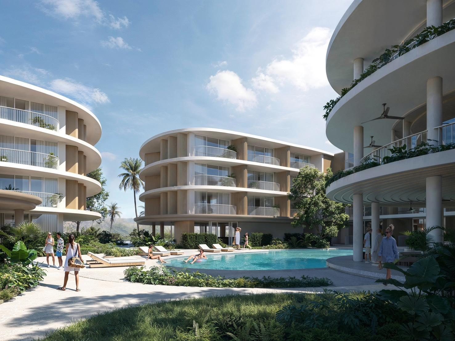 The lagoon pool between the buildings