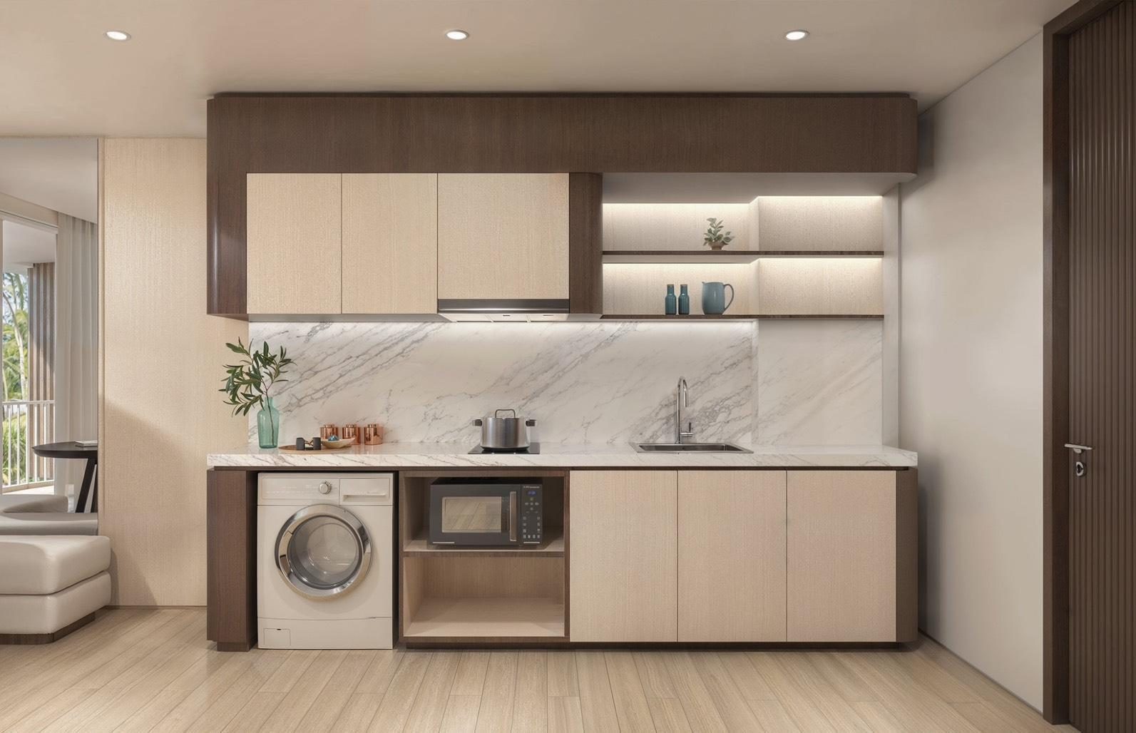 The kitchen with washing machine