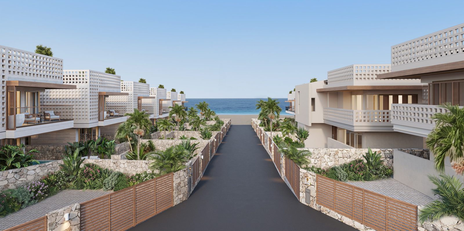 The central lane between the villas