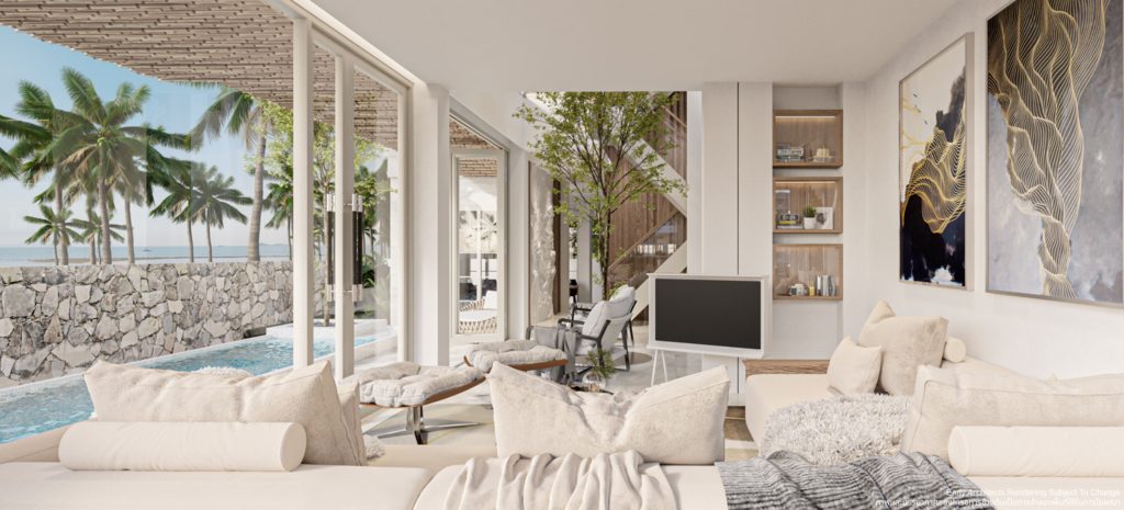Living room opening to the pool