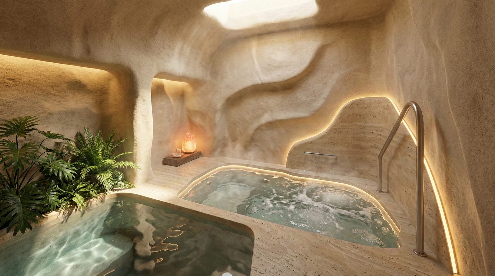 Hot and cold pools in the spa