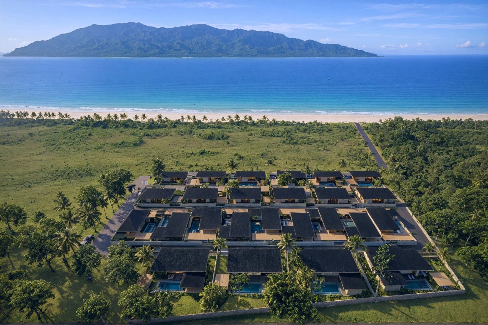 Aerial view of the Maenam coastline and the sea by the development