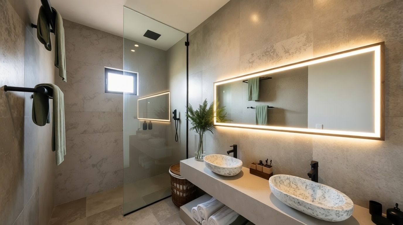 En-suite bathroom with a double stone vanity