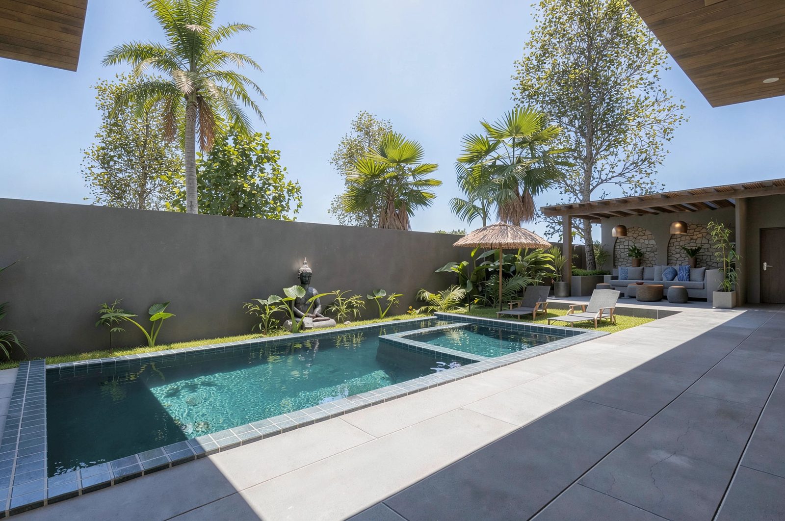 Private swimming pool with poolside sala