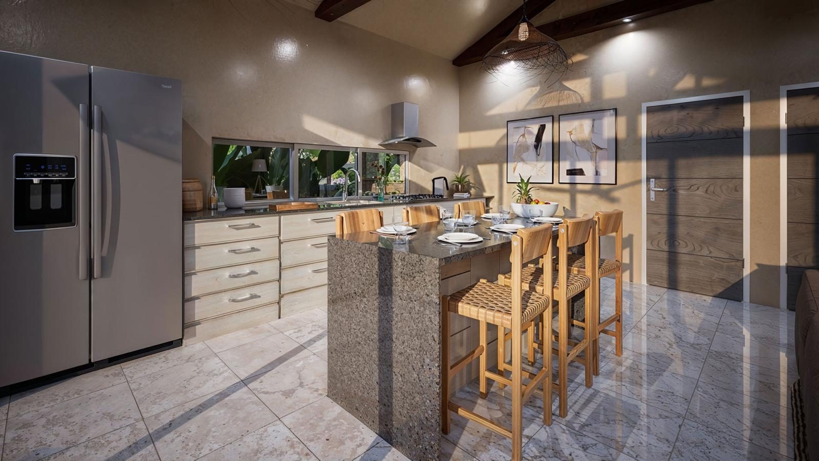Kitchen with island and breakfast bar