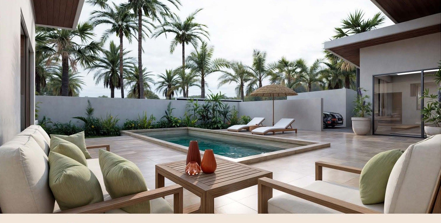 Poolside lounge seating on the terrace