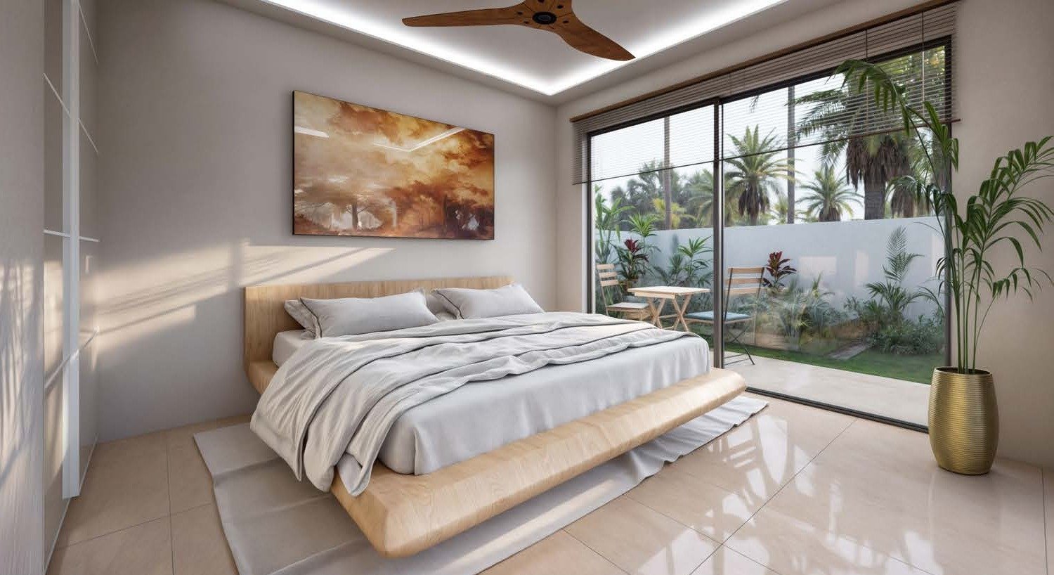 Bedroom opening to the tropical garden