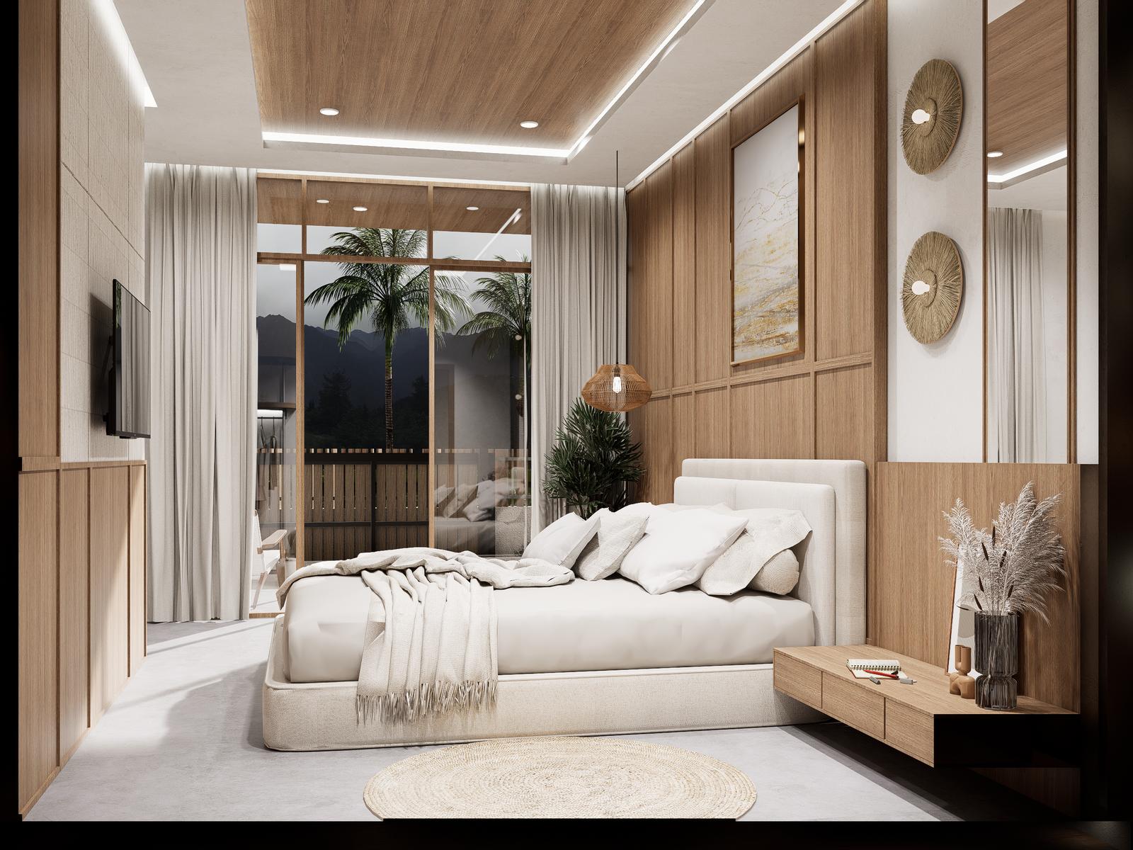 Ground-floor bedroom with full-height glass to the garden