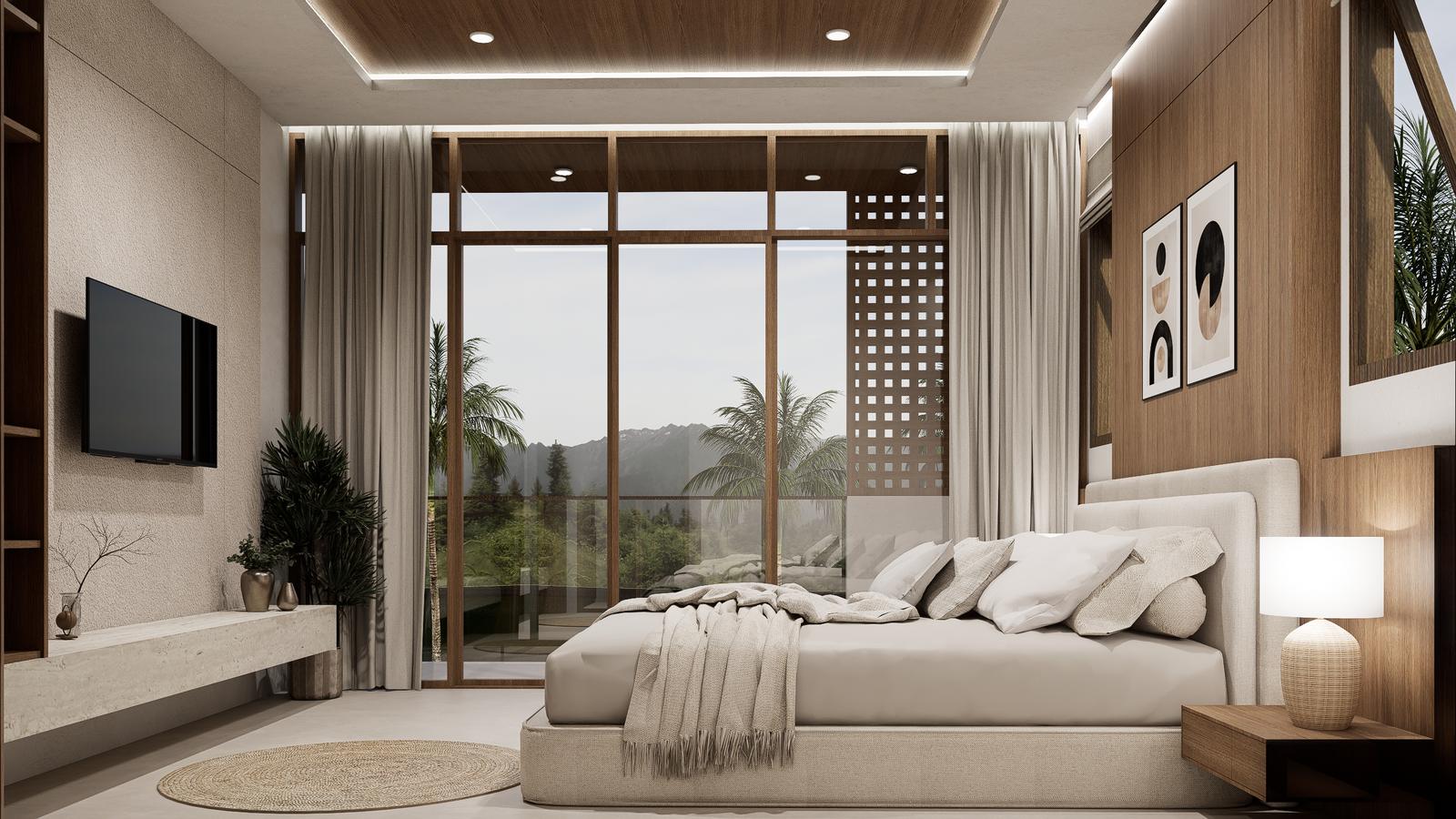 Upstairs master bedroom opening to the tropical view