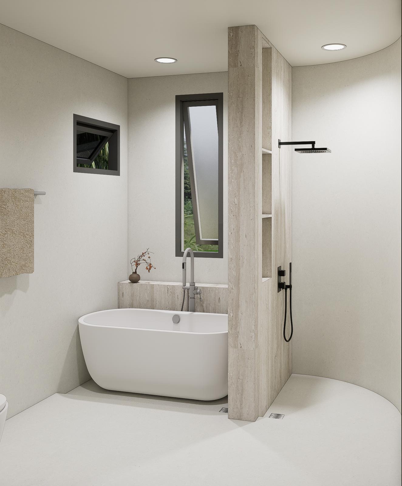 Master bathroom with a freestanding tub and walk-in shower