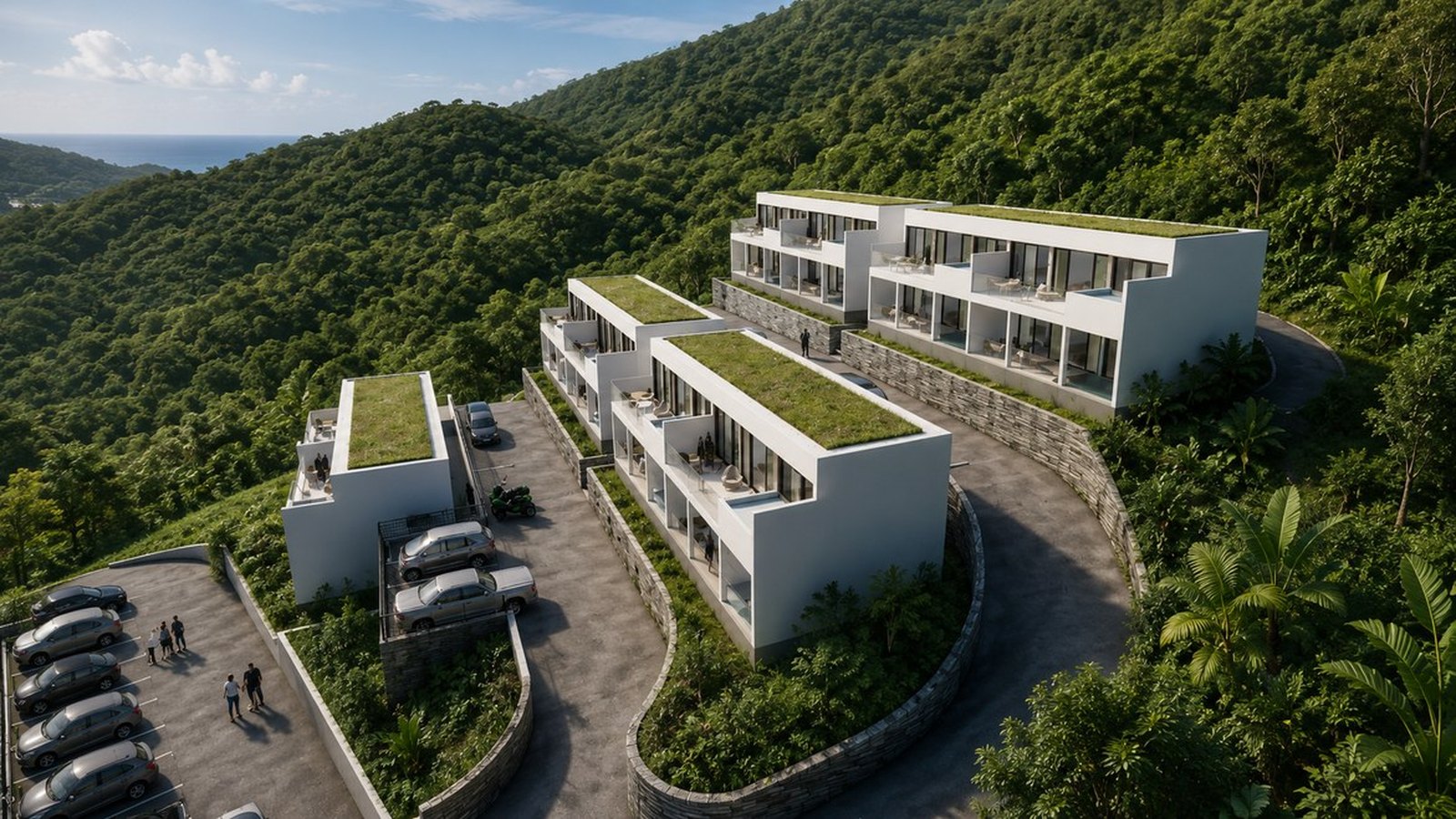 Parking and the road between the blocks, seen from above