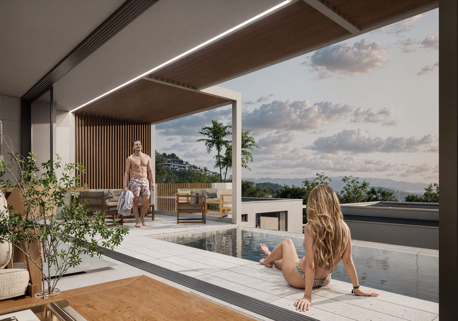 Covered terrace with a sea view