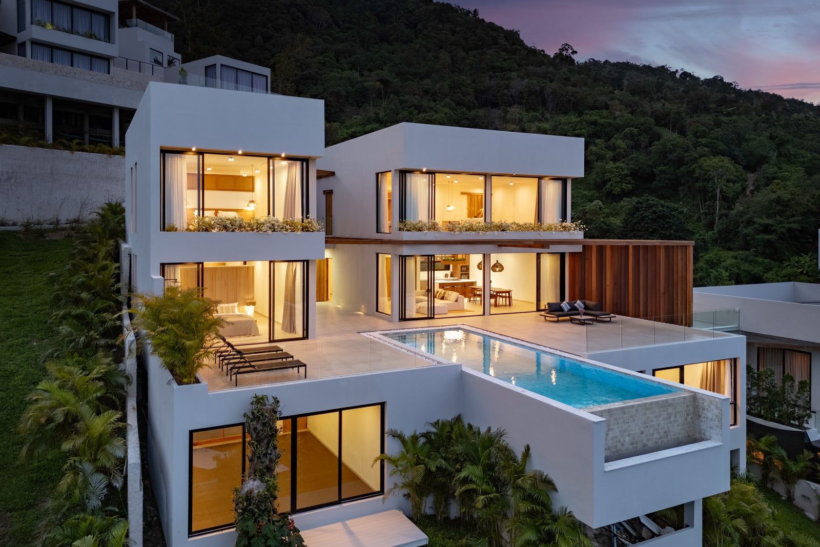 Sea-view villa at dusk