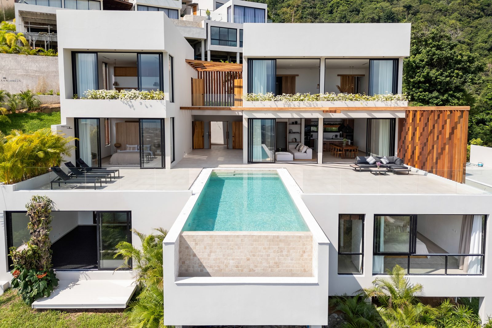 Aerial view of the hillside villas