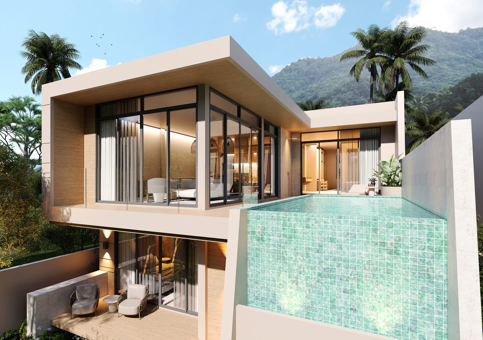 Villa and private pool seen from the garden