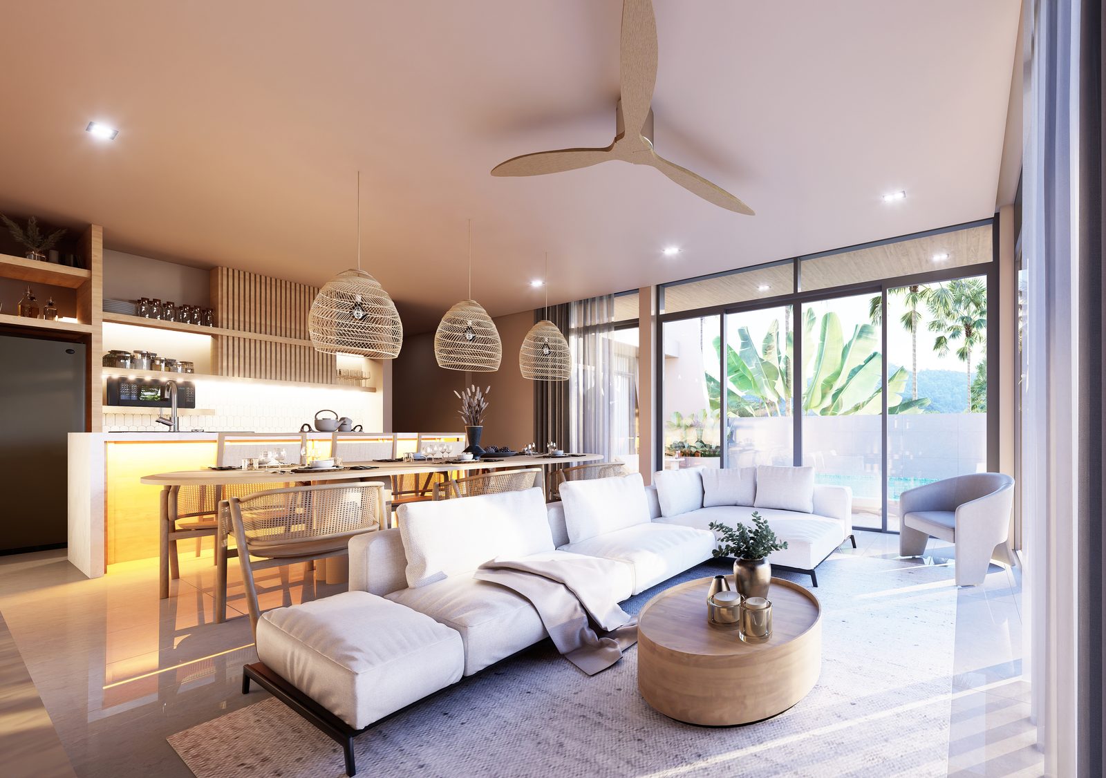 Open-plan living, dining and kitchen opening to the garden