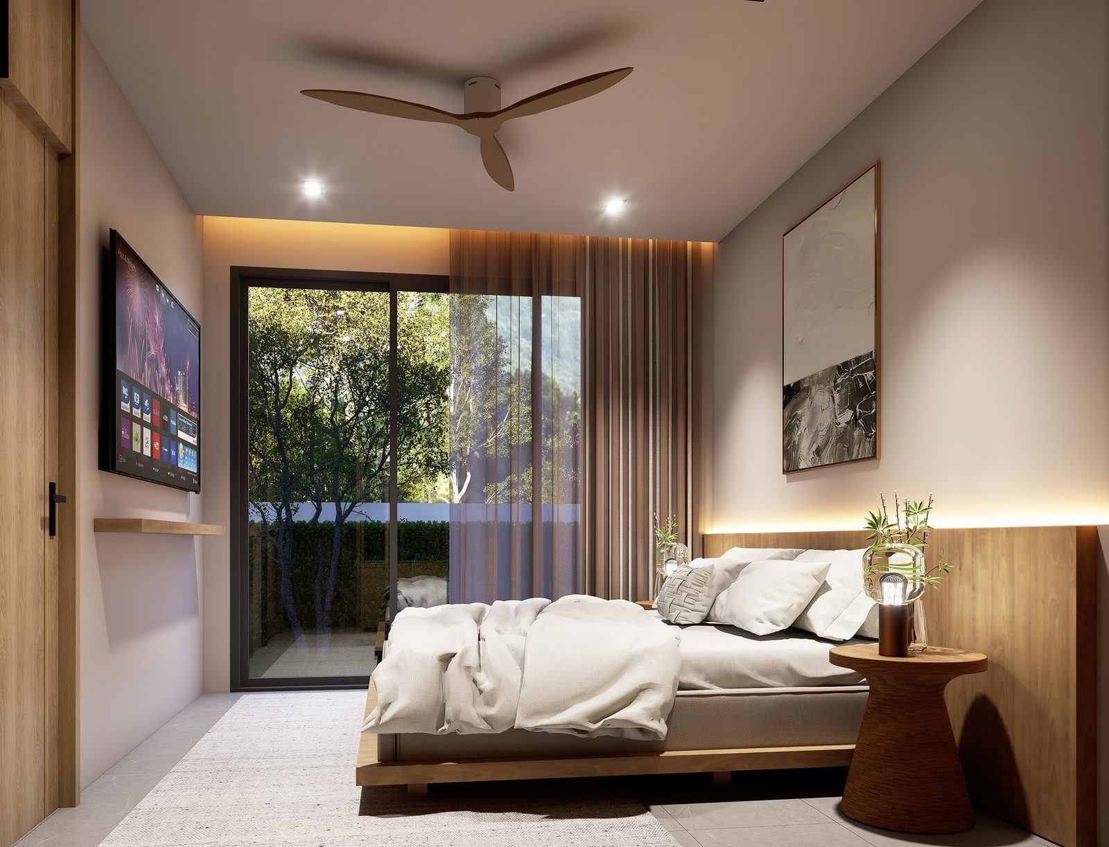 Second bedroom with sliding glass to the garden