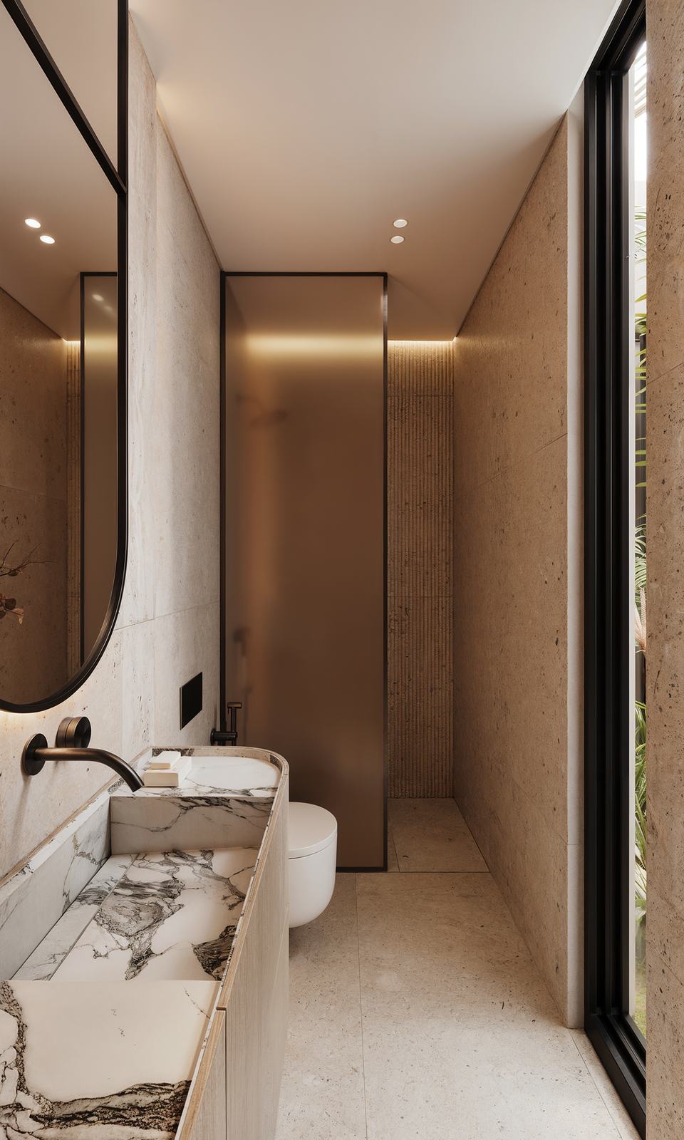 Second bathroom with a marble basin and walk-in shower