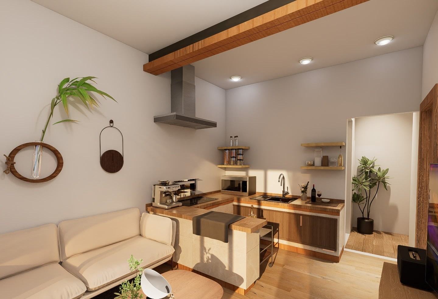Open-plan living room and kitchen on the ground floor