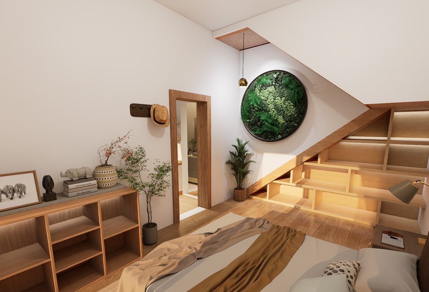 Ground-floor bedroom beside the timber staircase