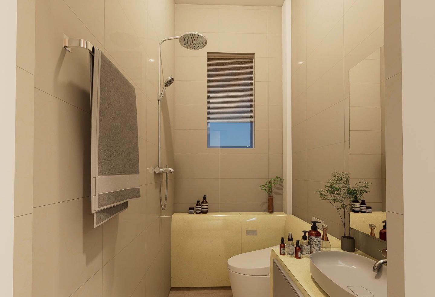 Ground-floor bathroom with a bathtub and rain shower