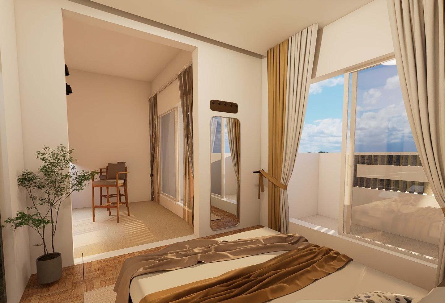 Upstairs bedroom opening onto the balcony