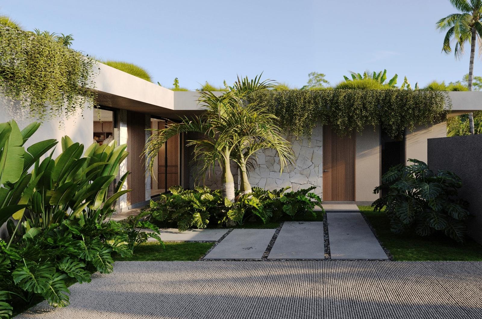 Villa entrance path through the tropical garden