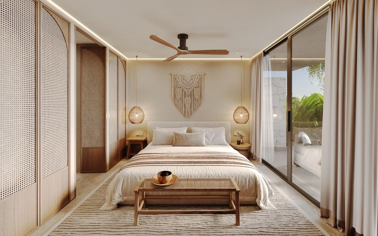 Bedroom with king-size bed opening onto the terrace
