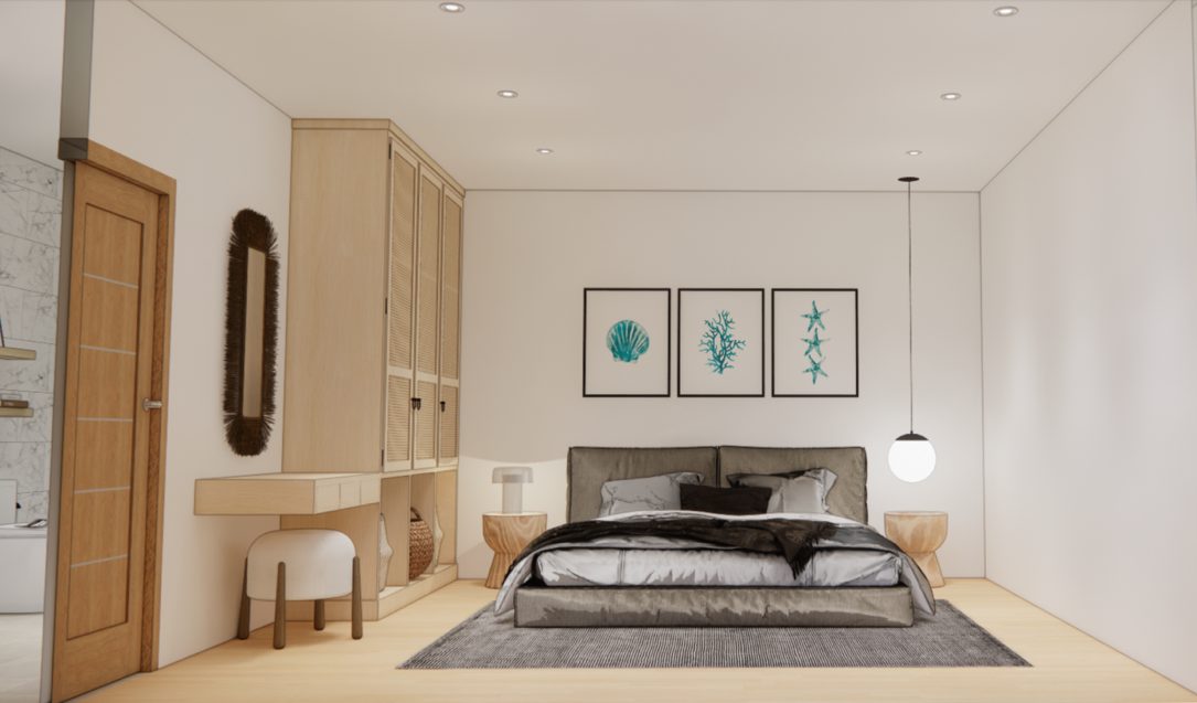 Design render: third bedroom with a dressing table