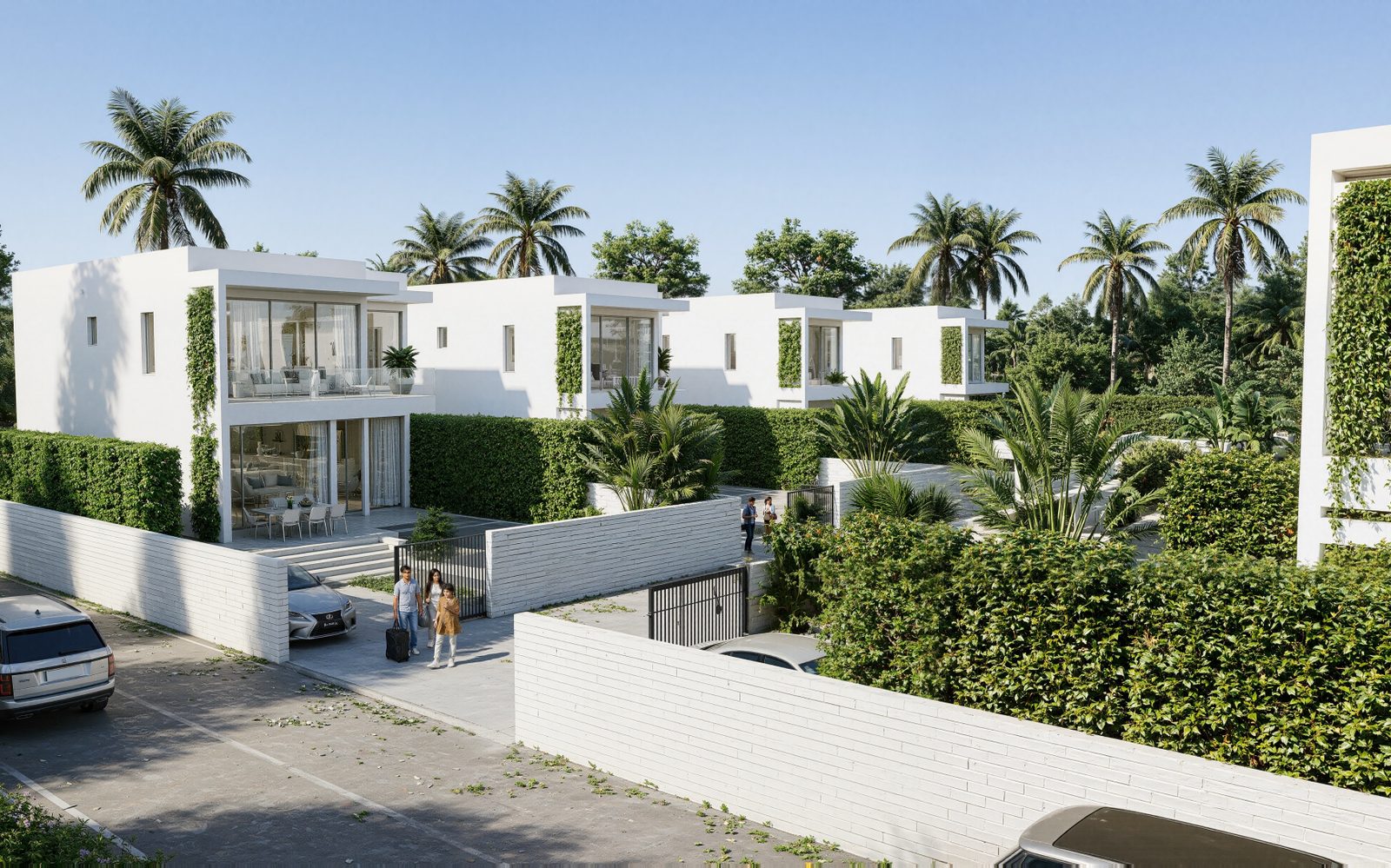 The two rows of villas along the private lane