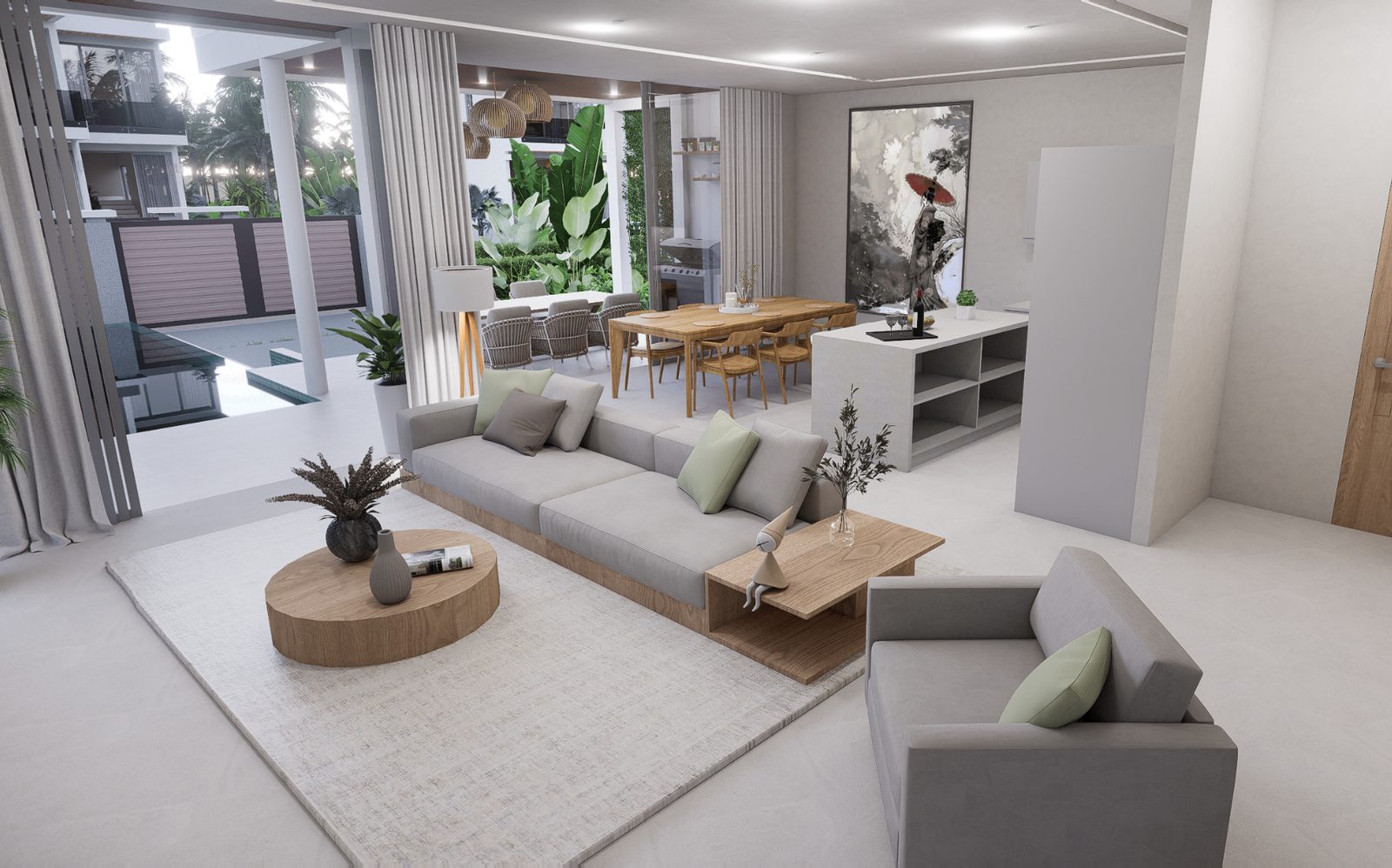 The living room opening onto the terrace